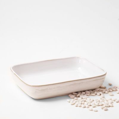 White Stripe Rectangle Dish 9"