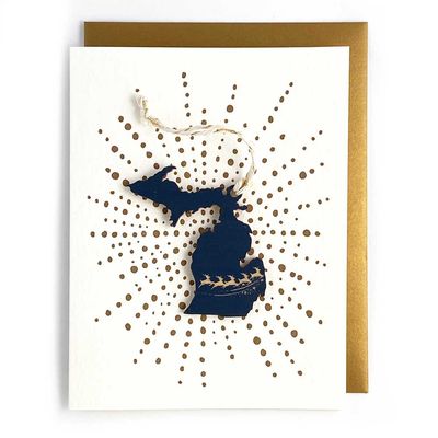 Michigan Reindeer Ornament W/Card