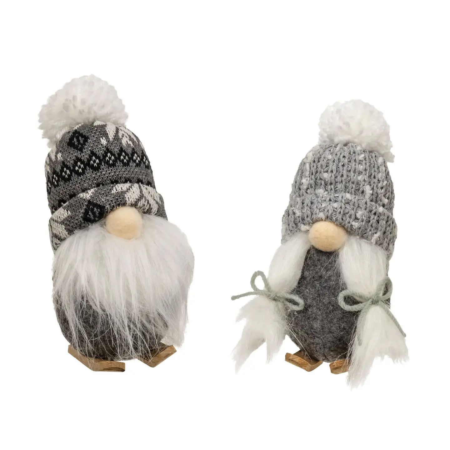 Mr. &amp; Mrs. Gray and White Skier Gnome Ornament - 7 in