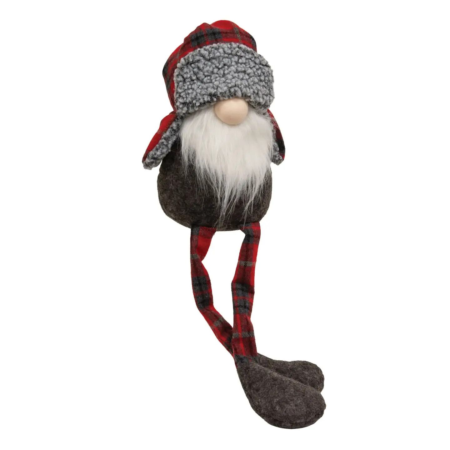 Large Dangle Leg Winter Plaid Gnome - 23 in