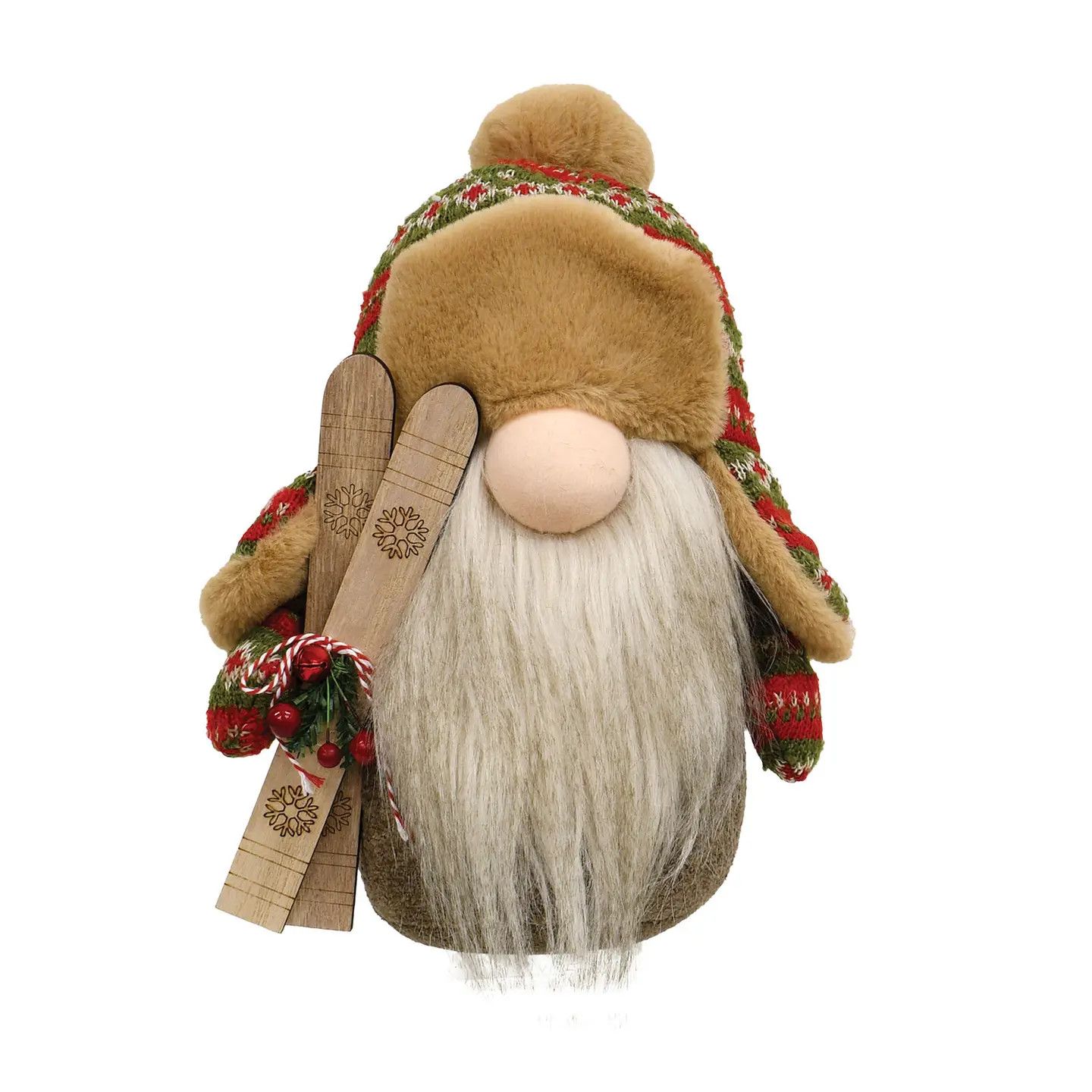 Green Nordic Knit Gnome with Skiis - 13 in