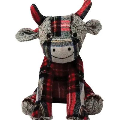 Red/Grey Plaid Cow Doorstop - 13in