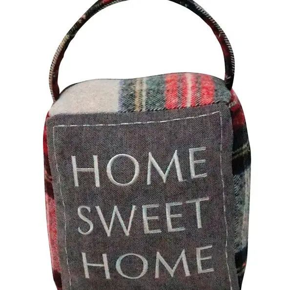 Red/Grey Plaid Home Sweet Home Doorstop - 8 in