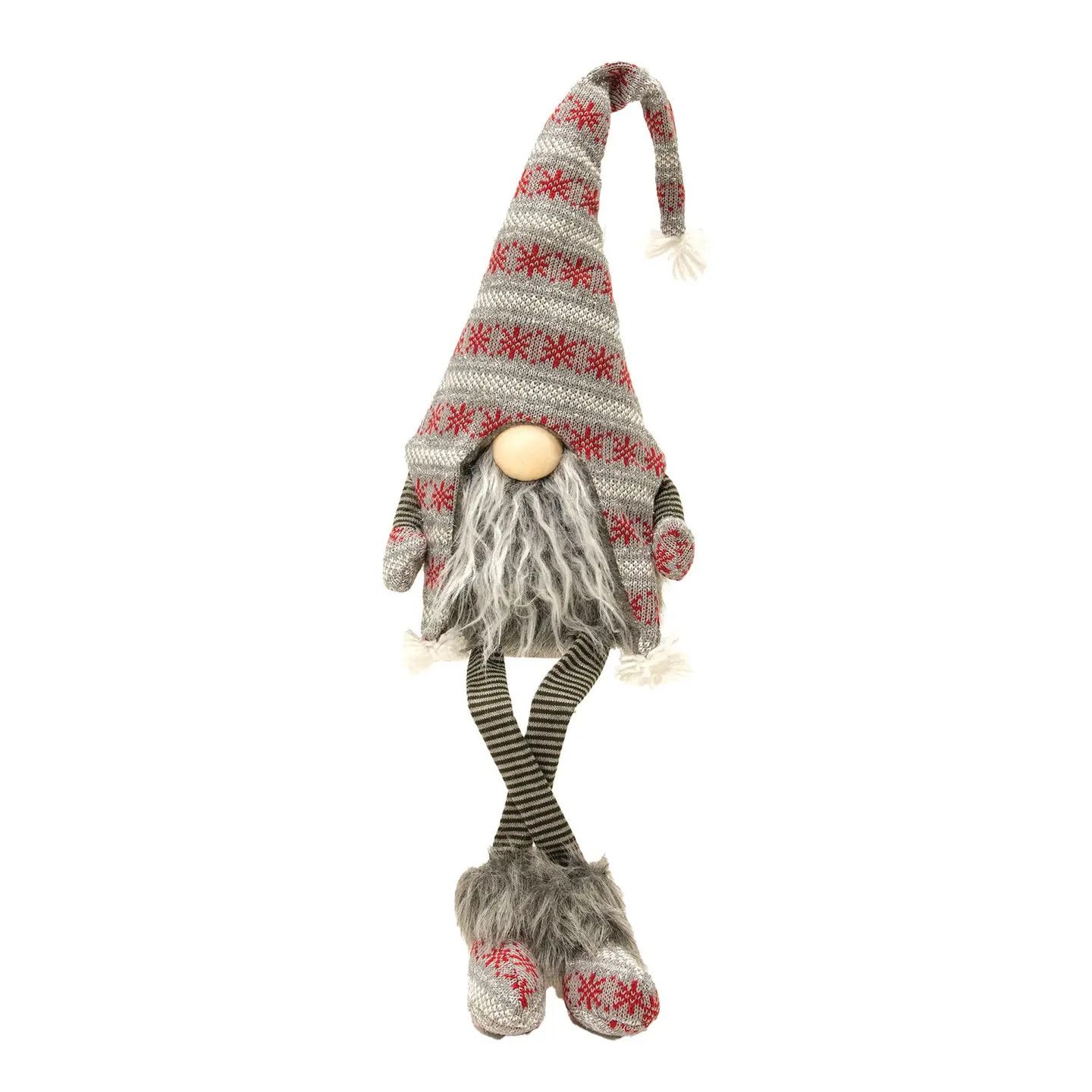 Dangle Leg Plush Fur Gnome w/ Fluffy Hat - 29 in