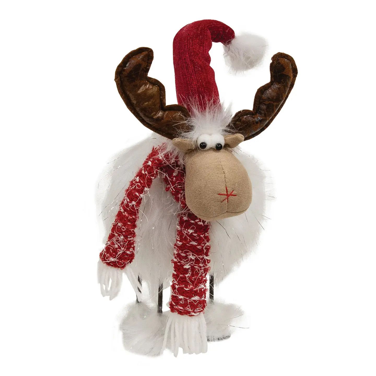 White Wobble Moose with Red Velvet Hat - 14 in