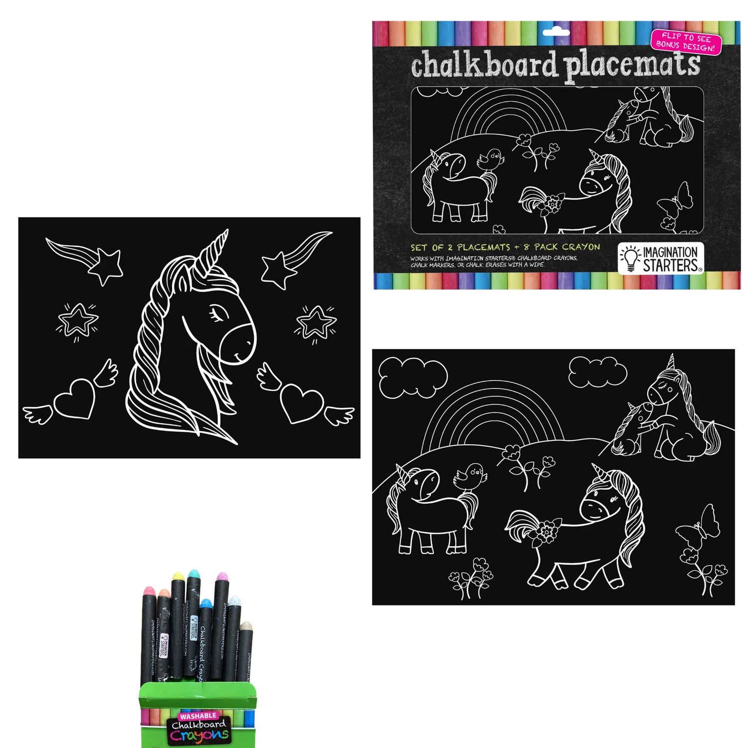 Imagination Starters Chalkboard Placemats Coloring Set (12"x17")  - Unicorns