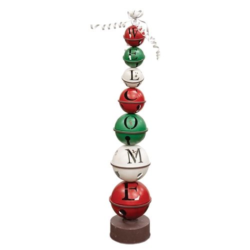 Red, White &amp; Green Metal Welcome Jingle Bell Stack