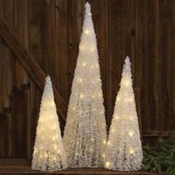 Light Up Tinsel Cone Trees-Set of 3