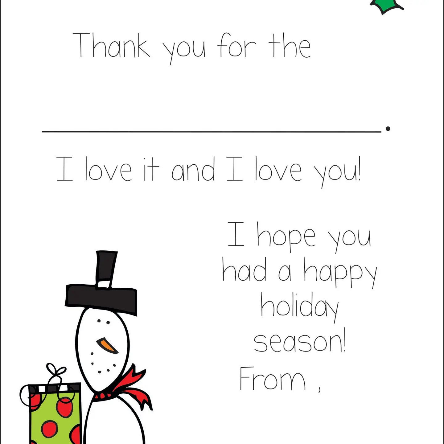 Christmas Fill-in Thank You Notes - Snowman