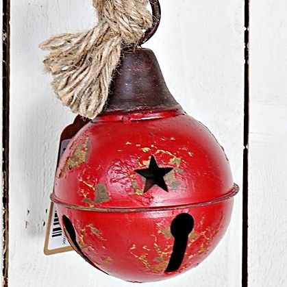 Aged Finish Metal Bell w/ Jute Loop - Red 4.75in