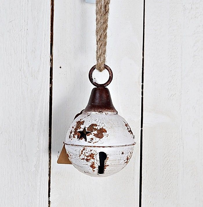 Aged Finish Metal Bell w/ Jute Loop - Cream 4.75in