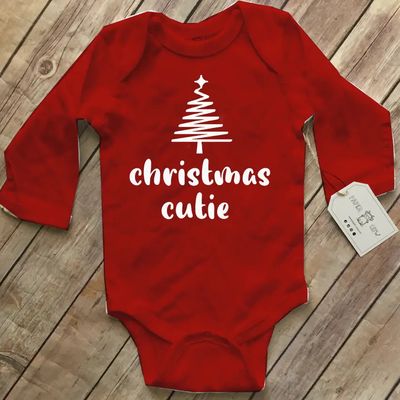 Christmas Cutie Cotton Bodysuit/Long Sleeve (12M) - Red