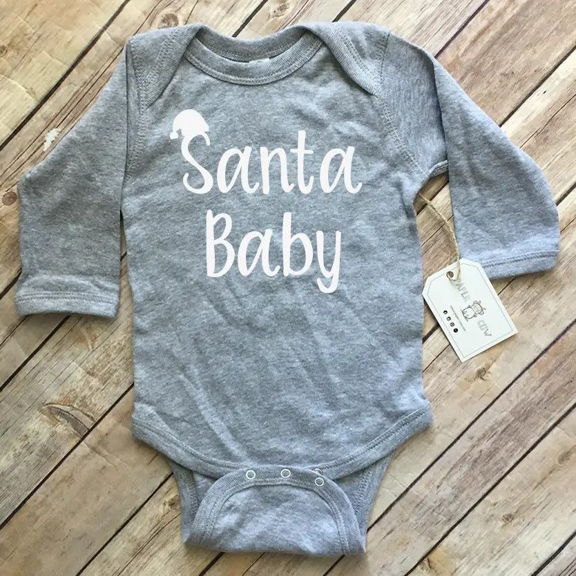 Santa Baby Cotton Longsleeve Bodysuit (6M) - Grey