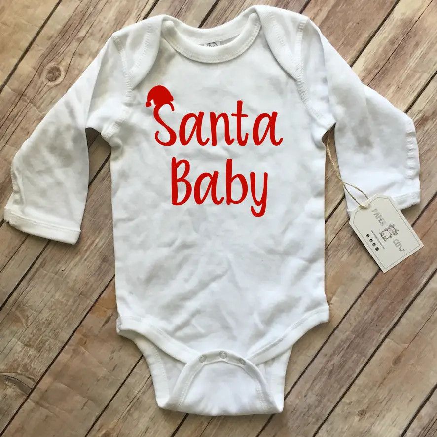 Santa Baby Cotton Longsleeve Bodysuit (6M) - White