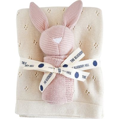 Cream Pique Blanket And Blush Bunny Lovey Gift Set