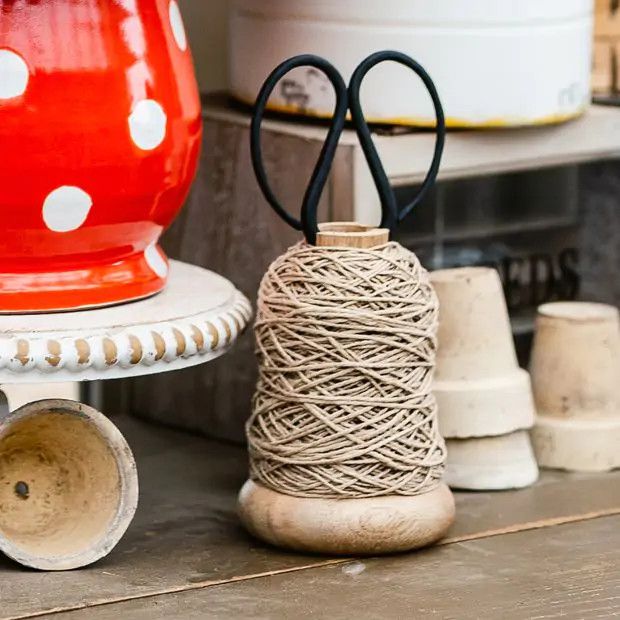 Wooden Jute Spool with Scissors