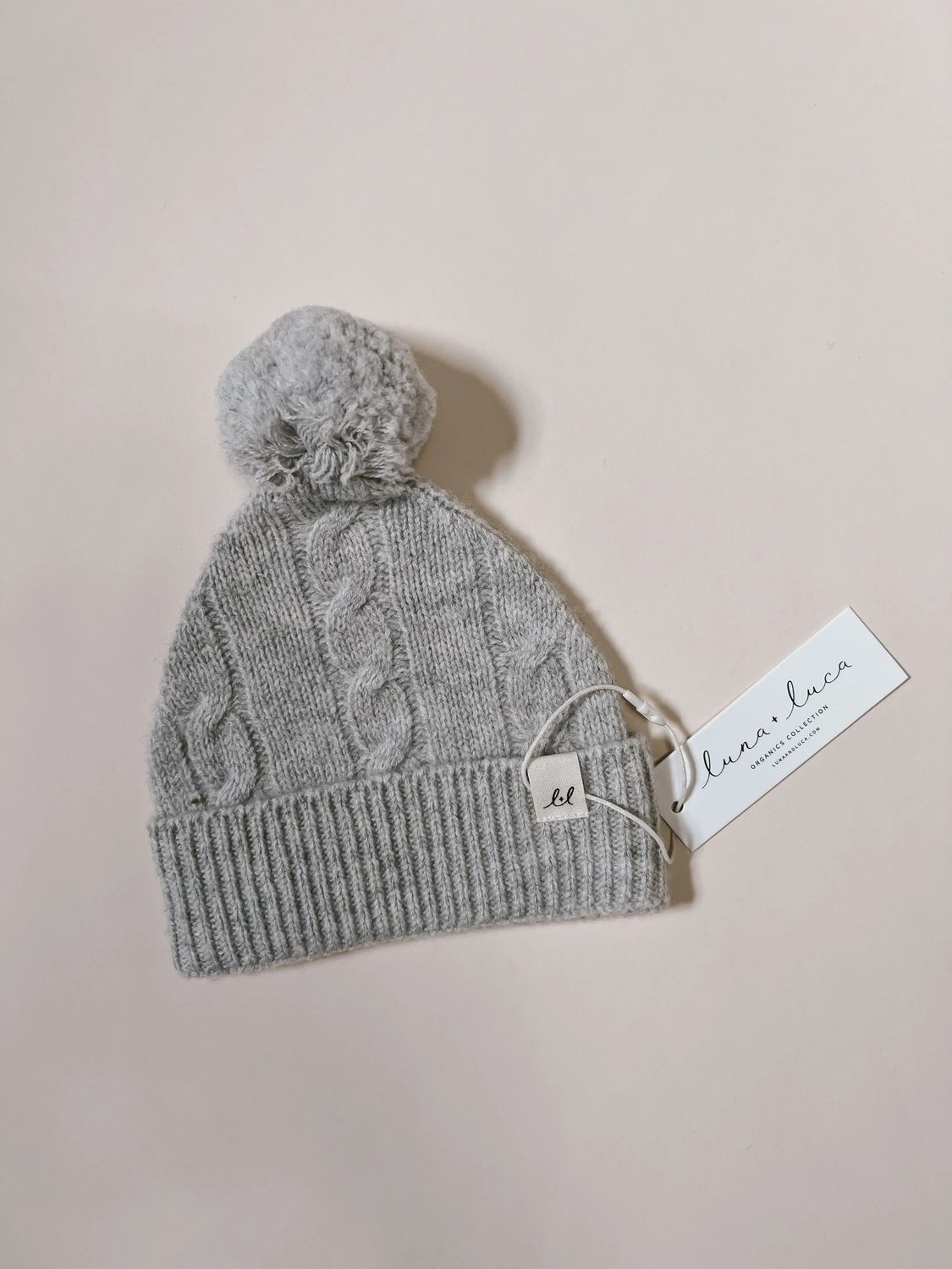 Luna + Luca Cable Knit Pom Beanie - Heather Gray 6-18m