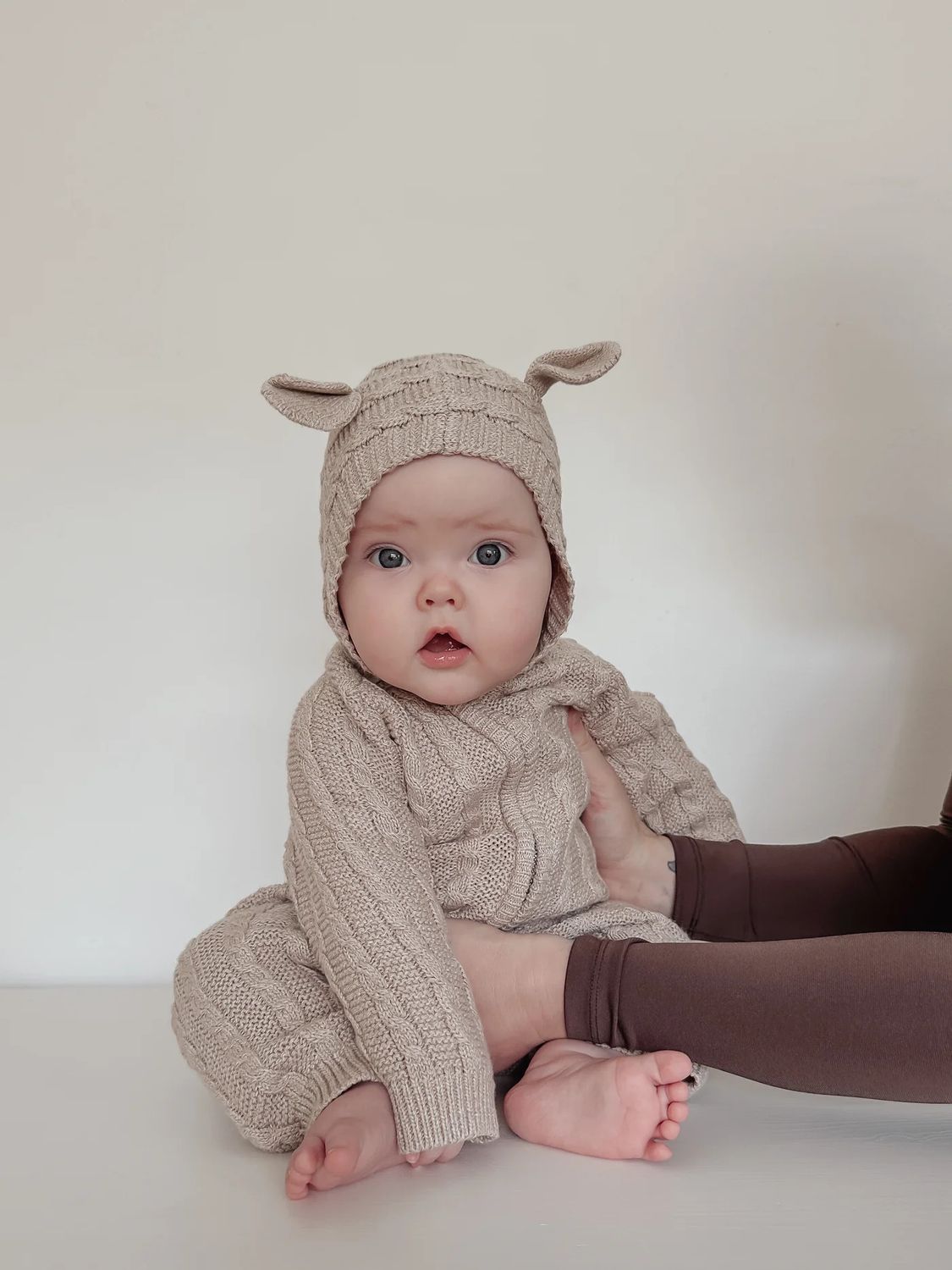 Luna + Luca Baby Bear Jumpsuit - Heather Beige 18-24m