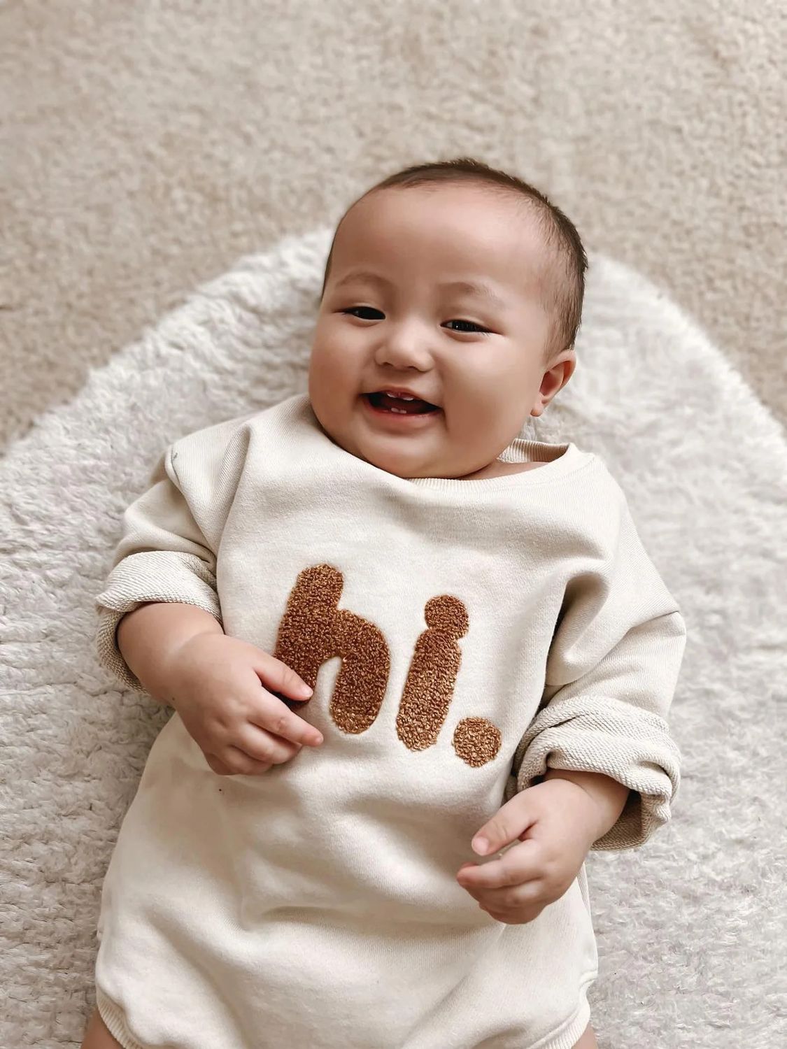 Luna + Luca "hi." Bubble Romper - Beige 18-24m