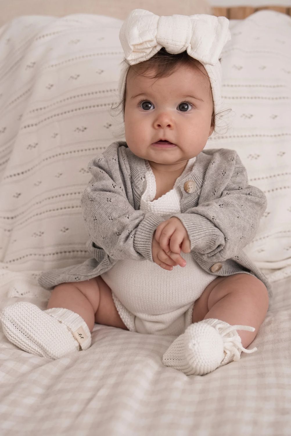 Luna + Luca Pointelle Cardigan - Heather Gray 18-24m