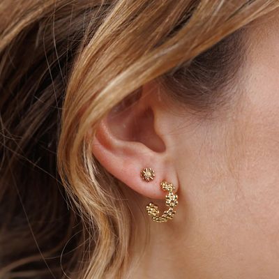 Petite Flower Hoop Earrings - 18k Gold Plated