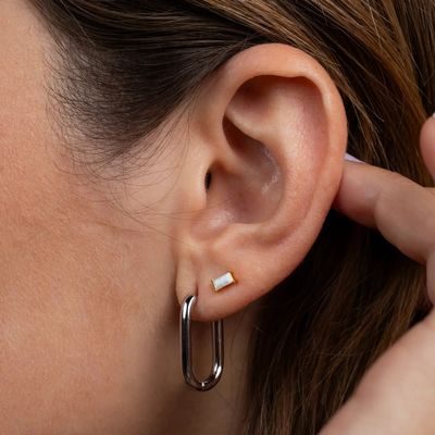 Silver Hoop - Large Rectangle - Earrings