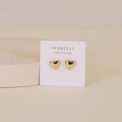 Puffed Gold Heart Earrings