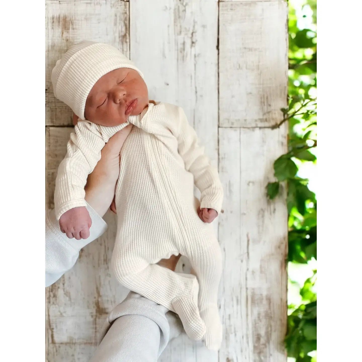 Organic Waffle 2-Way Zip Footie, Snow - 0 - 3 M