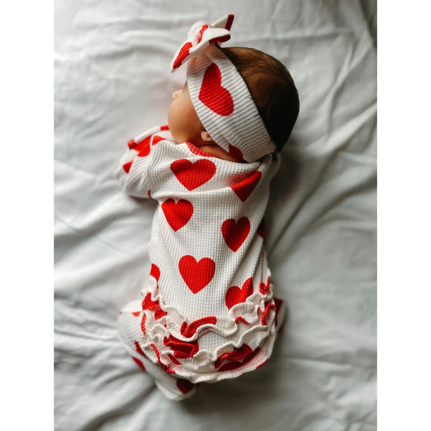 Organic Waffle 2-Way Zip Ruffle Footie, Red Heart - NB