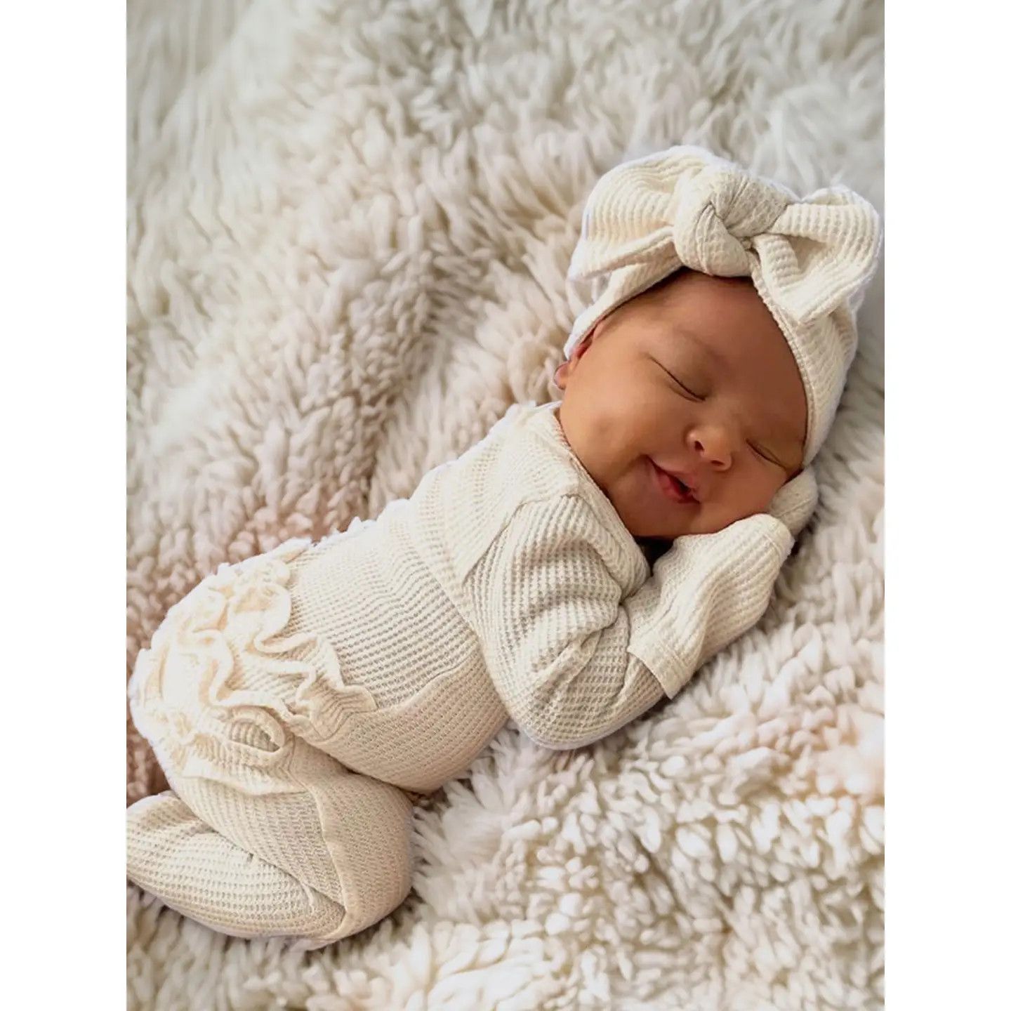 Organic Waffle 2-Way Zip Ruffle Footie, Snow - 0 - 3 M