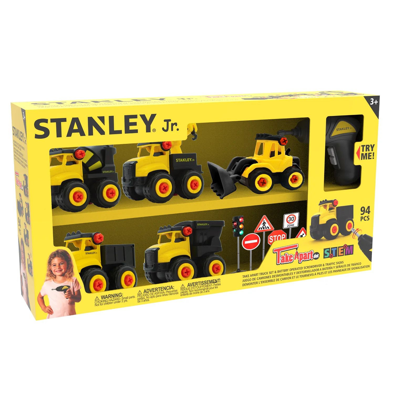 STANLEY Jr Take Apart 5-Piece Set including 5 Trucks and Battery Operated Screwdriver