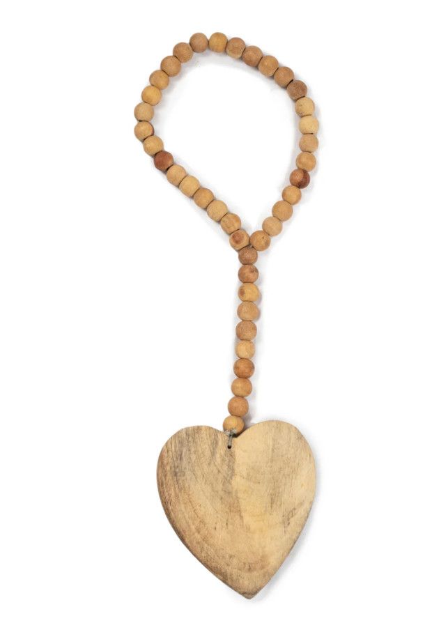 Small Heart Natural Wood Bead Strand