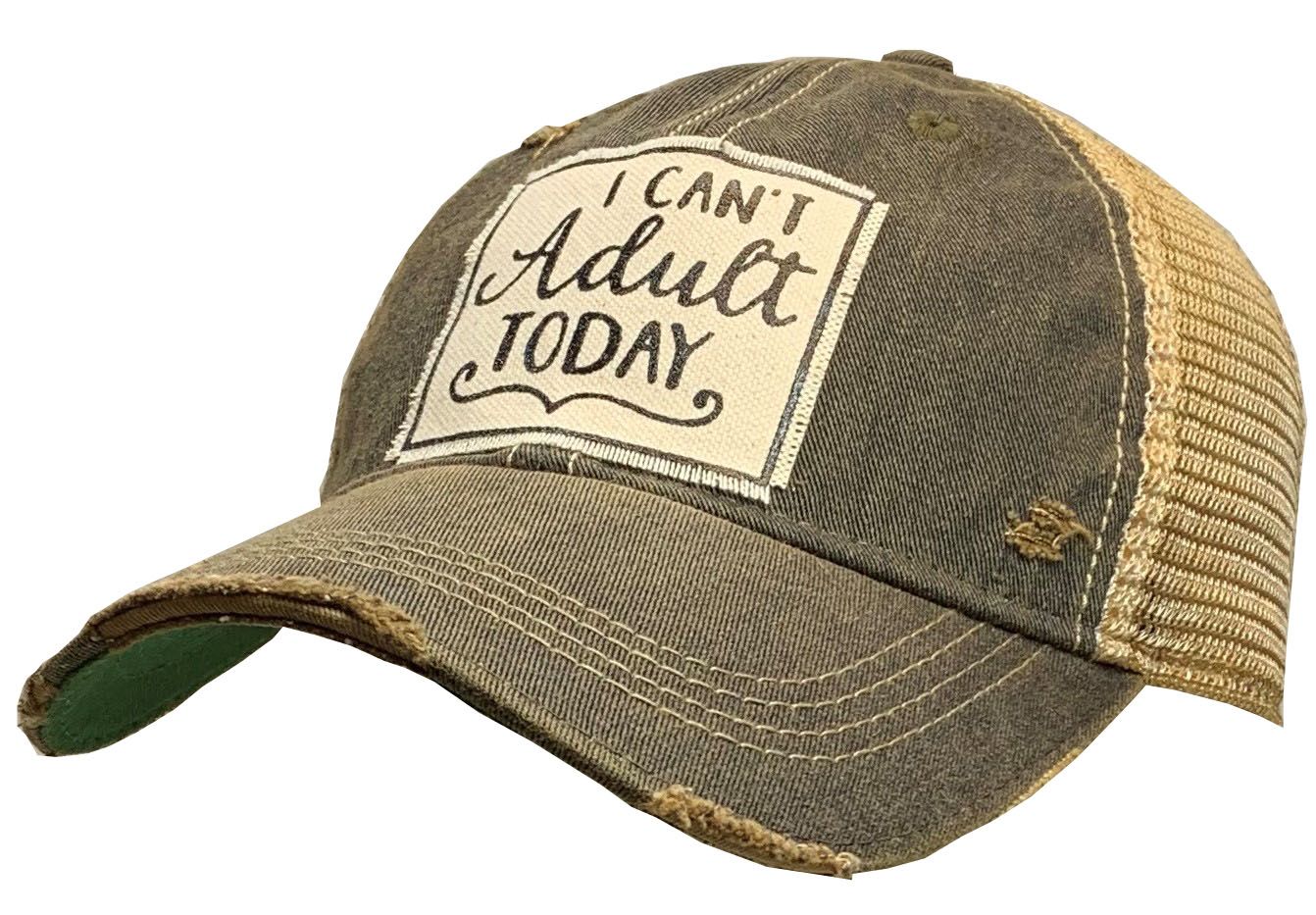 "I Can't Adult Today" Distressed Trucker Cap - , Color: Black