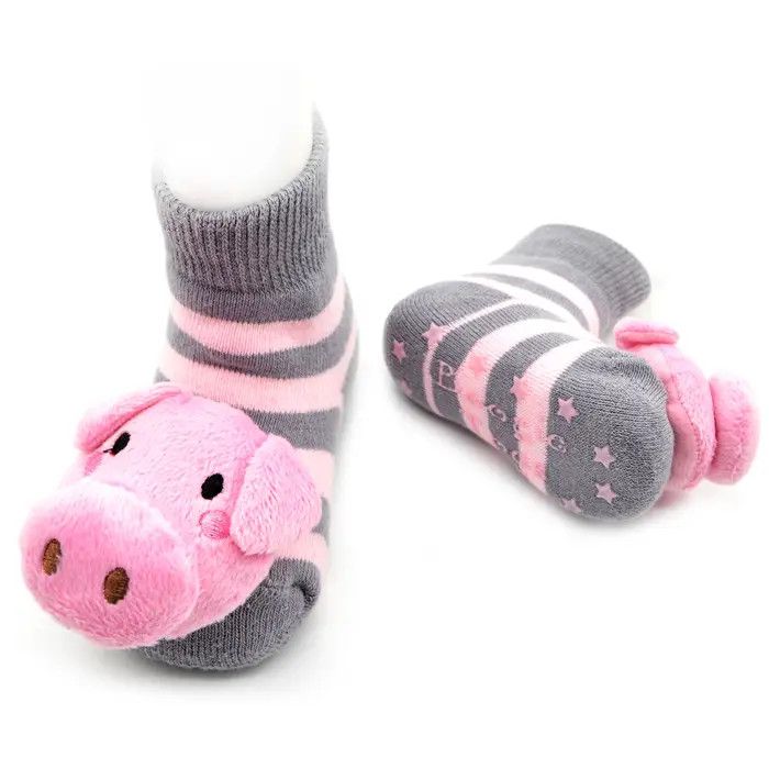 Gray and Pink Pig Boogie Toes Rattle Socks - , Size: 0-1Y