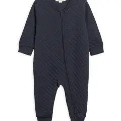 Brighton Quilted Jacquard Zipper Romper - Navy - 