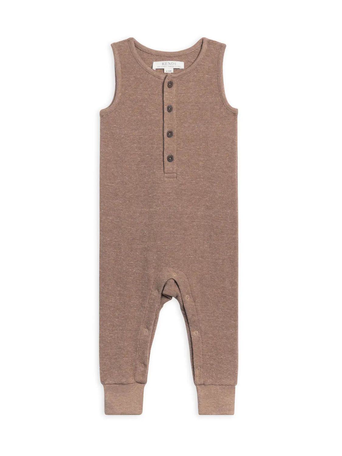 Wade Waffle Henley Romper - Heather Mocha -, Size: 3-6M