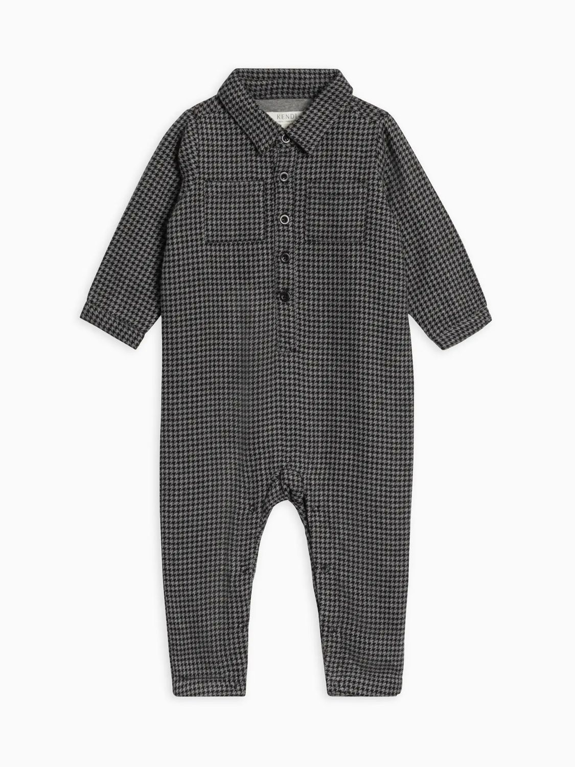 Locke Flannel Long Sleeve Collared Romper Houndstooth - , Size: 3-6M