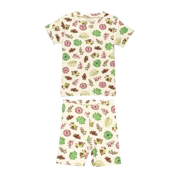 Kids Organic Short-Sleeved PJ Set, Color: Buttercream Succulents, Size: 2T
