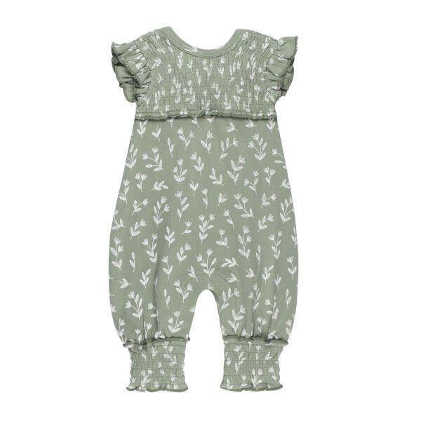 Organic Cross-Back Smocked S/Sleeved Romper, Color: Seafoam Bloom, Size: 6-9M