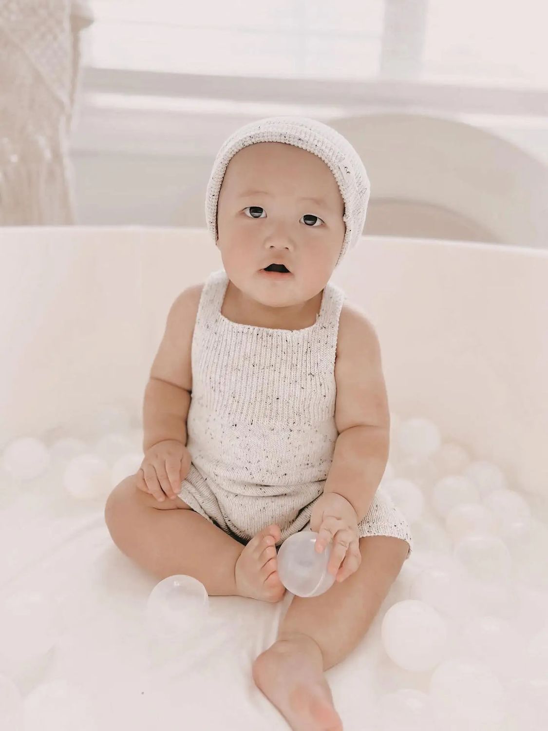 Rib Detail Short Romper Black Speckle 0-3mo