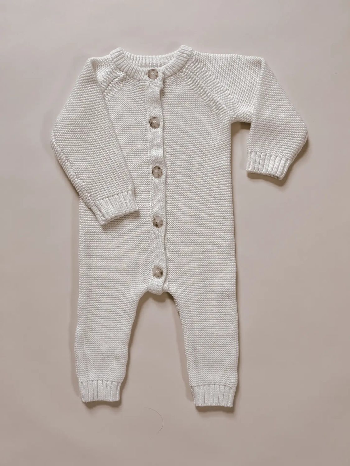 Classic Purl Knit Jumpsuit - White 12-18M