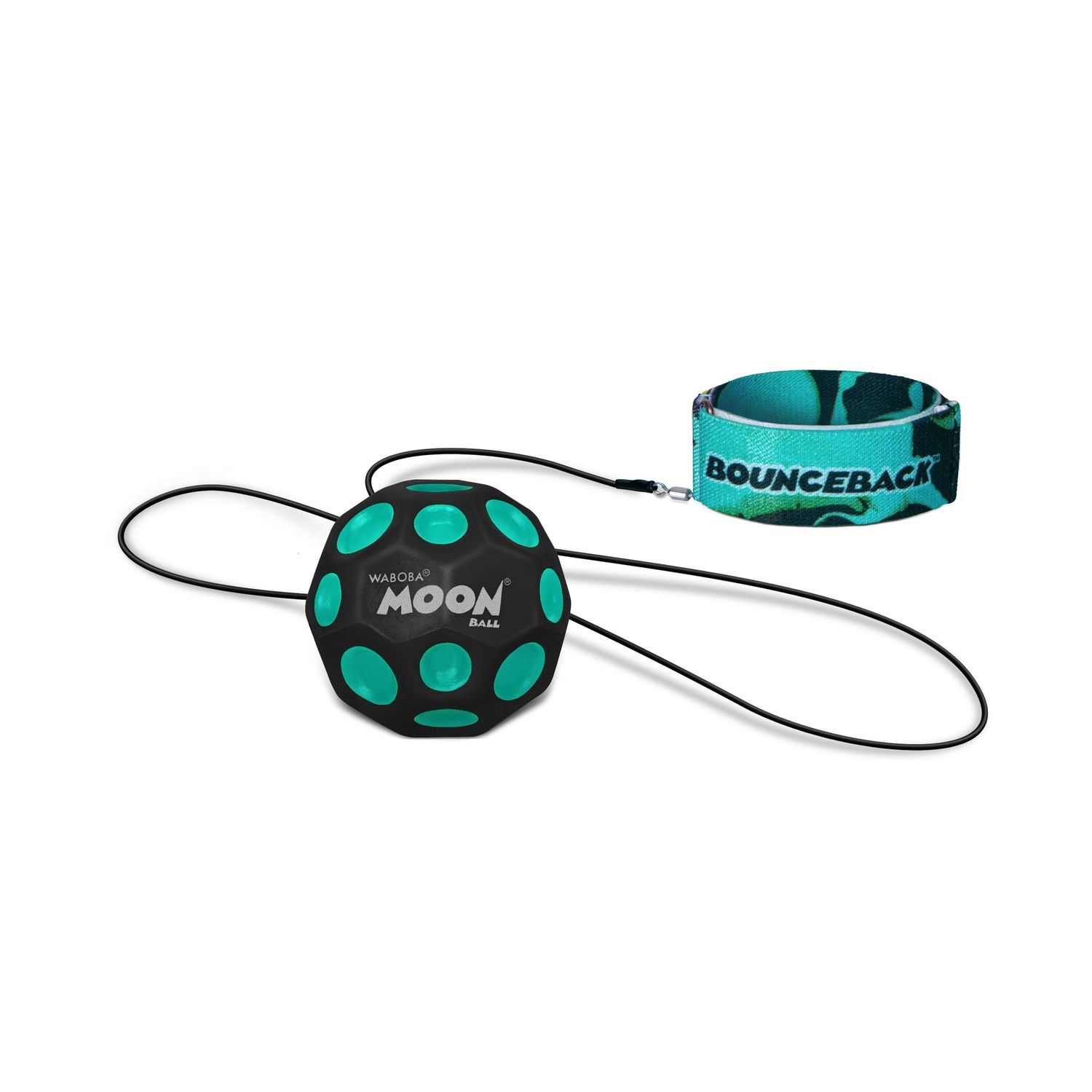 Bounceback Moon Ball on a Leash - Teal Black