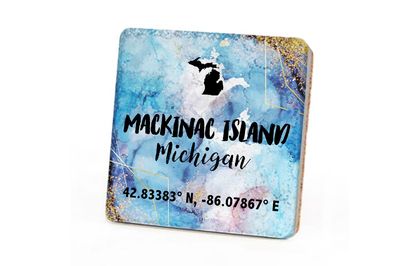Mackinac Island Watercolor Coordinates Coaster