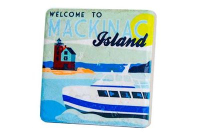 Mackinac Island Ferry Travel Poster Coaster