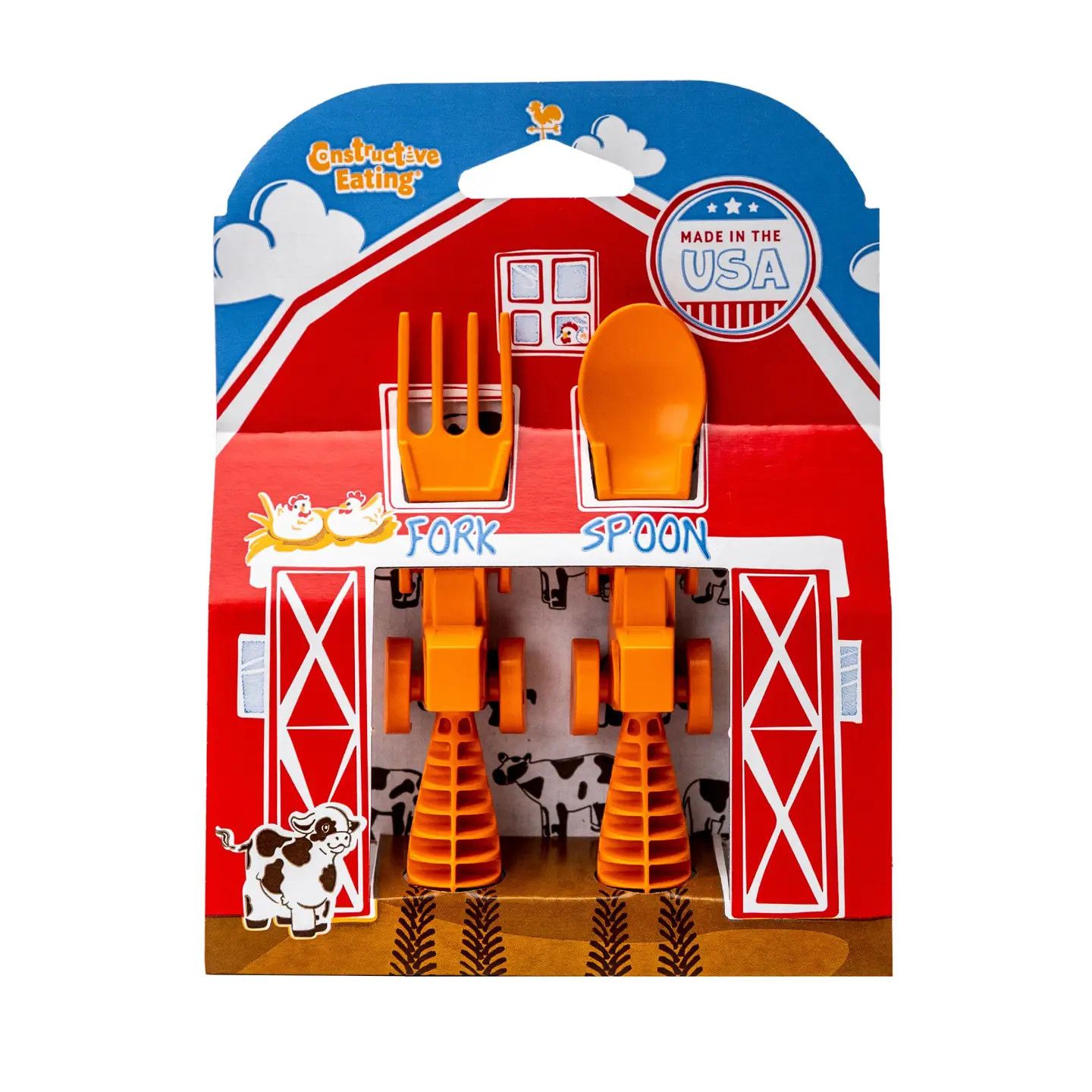 Constructive Eating Tractor Utensils Orange Set of 2