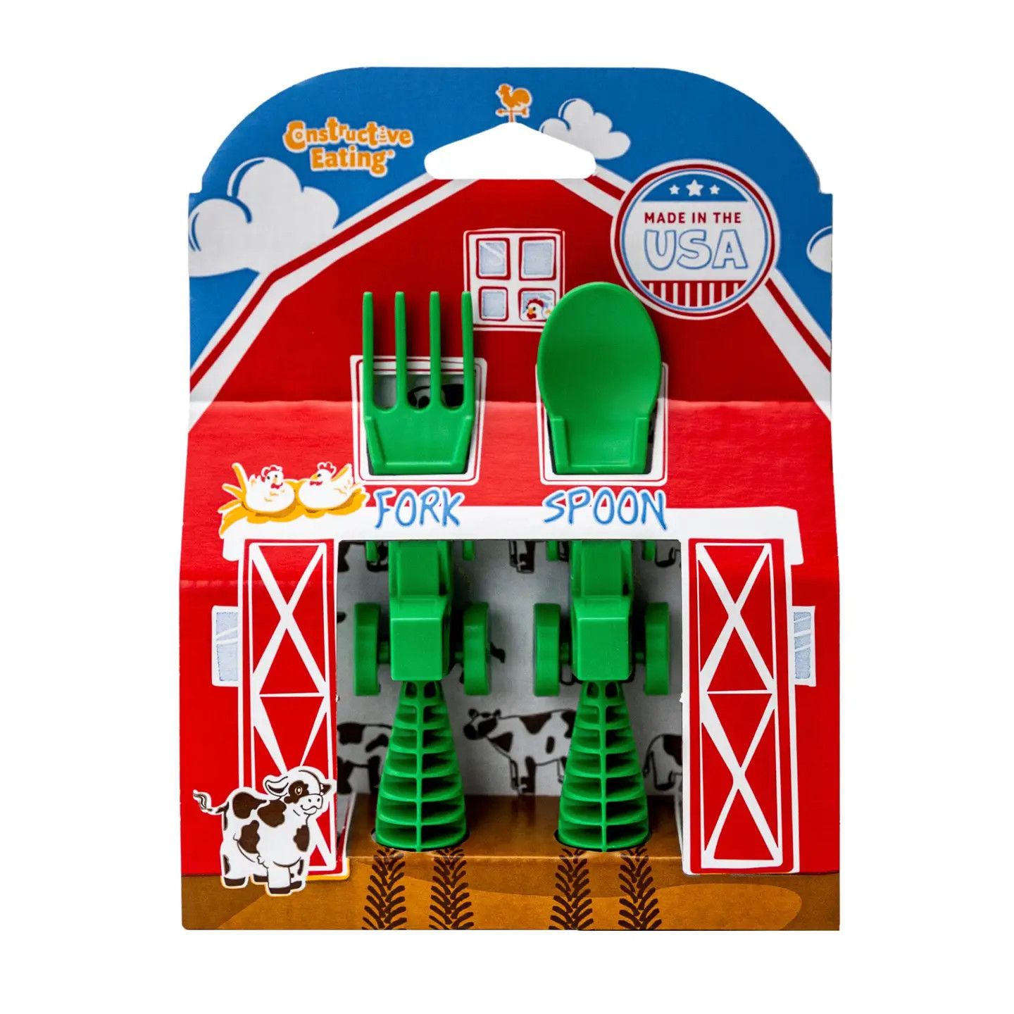 Constructive Eating Tractor Utensils Green Set of 2