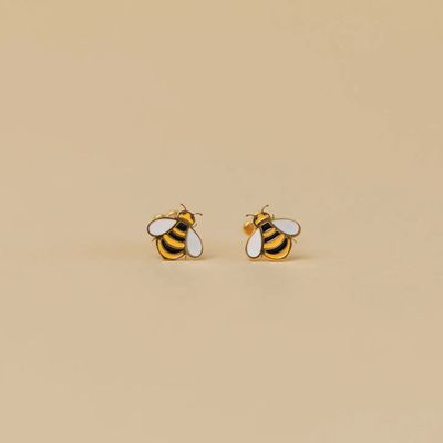 Bumble Bee Enamel Flat Back Kids Earrings