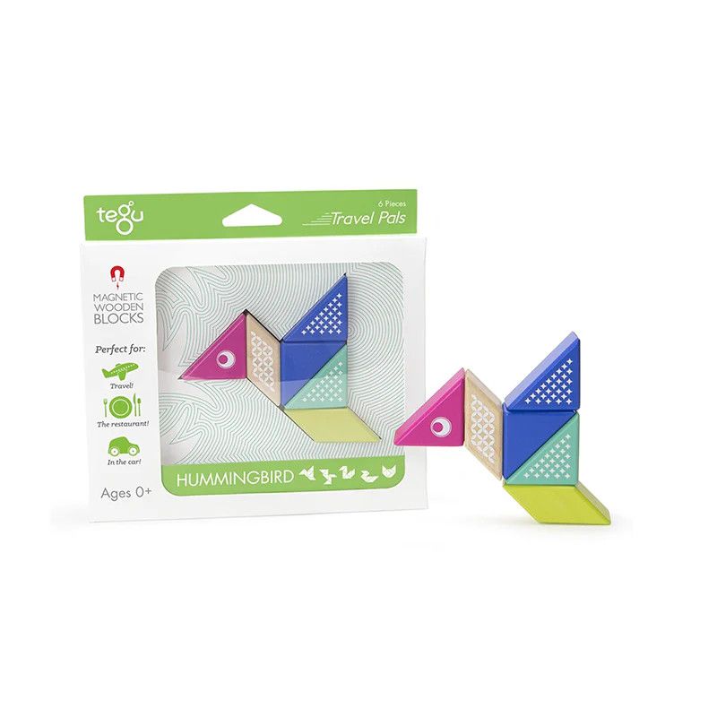 Tegu Magnetic Wooden Blocks Travel Pals 6-Piece - Hummingbird
