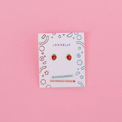 Strawberry Enamel Flat Back Kids Earrings