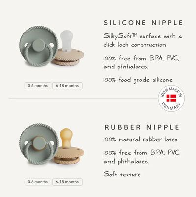 Mushie Frigg Rope Natural Rubber Pacifier 2-Pack - Olive/Sage (6-18mo)